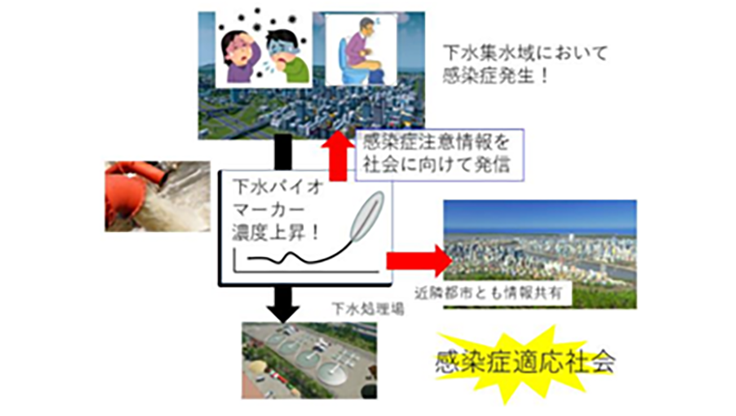 本研究で確⽴を⽬指す感染症適応社会の概念図